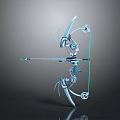 Mechanical Bow 3D Model With Blue Silver Accents And Dark Reflective Background