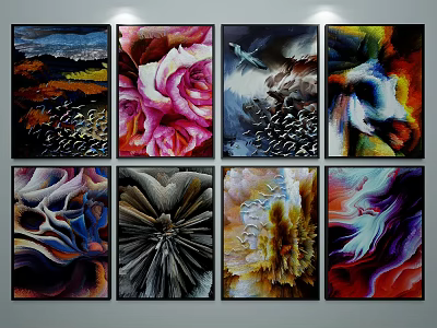 Colorful Abstract Paintings With Diverse Textures And Vibrant Artworks For Wall Decor 3d model