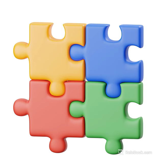 Colorful Interconnected Puzzle Pieces In Yellow Blue Red And Green Colors 3d model 