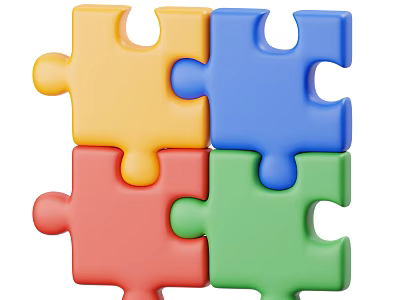 Colorful Interconnected Puzzle Pieces In Yellow Blue Red And Green Colors 3d model