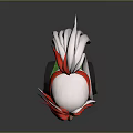 3D Fantasy Creature Character With Red And White Long Hair And Green Collar Design