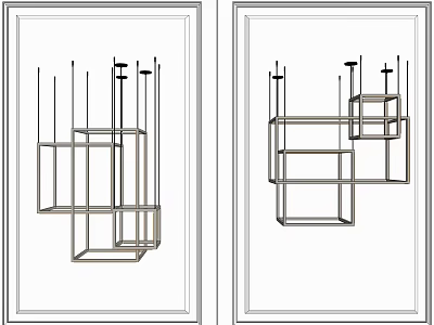Modern Geometric Chandelier With Square Frame Structures And Sleek Linear Design 3d model