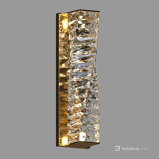 Elegant Crystal Wall Lamp With Gold Frame And Sparkling Design 3d model 
