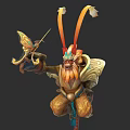 Mythical Character With Butterfly Creature Ornate Headdress Golden Staff And Feather Decorations