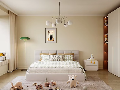 Cozy Kids Bedroom Interior Design With Chandelier Toys Bed Rug And Floor Lamp 3d model
