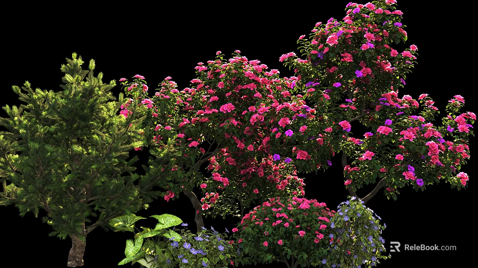 Arbor Tree With Pink And Purple Flowers And Green Foliage In Garden 3d model 
