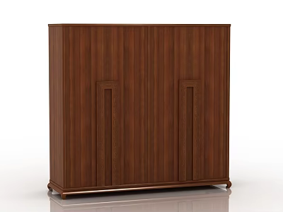 Sleek Wooden Wardrobe With Double Doors Natural Wood Finish And Sturdy Cabinet Feet 3d model