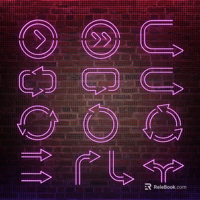 Decorative Neon Arrow Lights with Brick Wall Background and Modern Design 3d model 