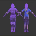 Two Men as 3D Character Models Wearing Different Outfits in Black and Blue