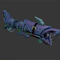 Futuristic Blue Mechanical Weapon With Shark Head Design And Metallic Details