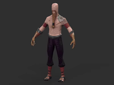Bald Head Game Movie Character With Bare Chest Red Arm Bands Dark Pants And Sandals 3d model