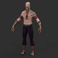 Bald Head Game Movie Character With Bare Chest Red Arm Bands Dark Pants And Sandals