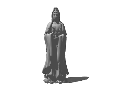 Guanyin Stone Sculpture Carving With Standing Pose And Detailed Robe Design 3d model