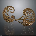 Detailed Golden Organ And Hair Structure With Intricate Mesh Design And Curved Patterns