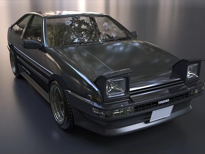 Shiny Black Toyota Classic Two Door Car Featuring Sleek Front Fascia And Alloy Wheels 3d model