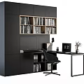 Modern Black Desk And Chair Set With Bookcase Books Lamp And Plant