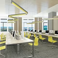 Modern Conference Room Interior With Long Wooden Table Gray Chairs And Blue Projection Screen
