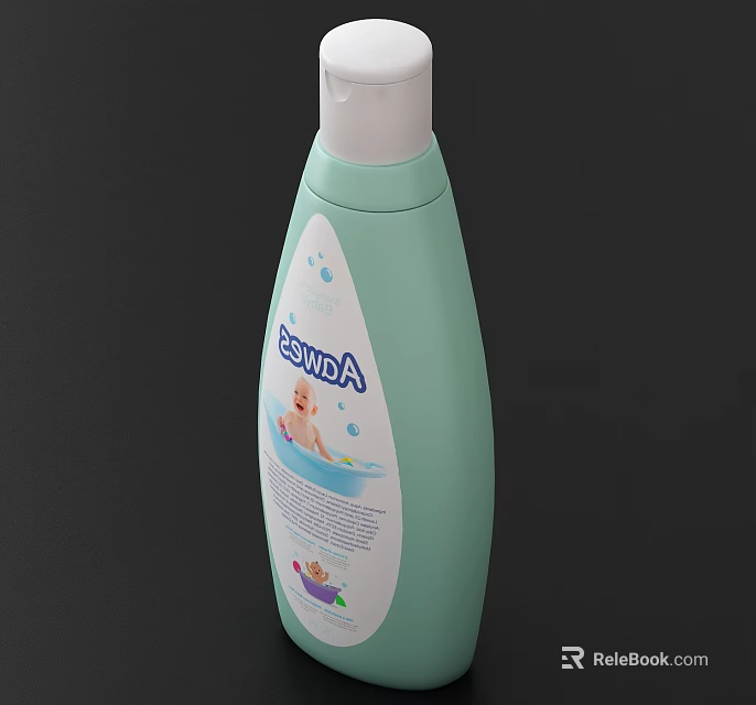 Baby Bath Product Light Green Bottle With Bathtub Image And Water Droplets Design 3d model 