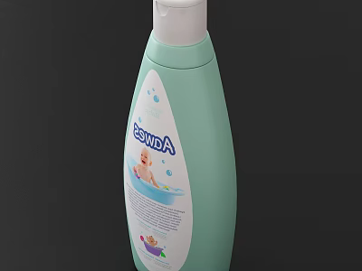 Baby Bath Product Light Green Bottle With Bathtub Image And Water Droplets Design 3d model