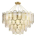 Elegant Modern Crystal Chandelier Featuring Gold Frame And Frosted Glass Panels