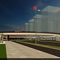 Modern Illuminated Circular Bridge Connecting Urban Roads With Green Central Area