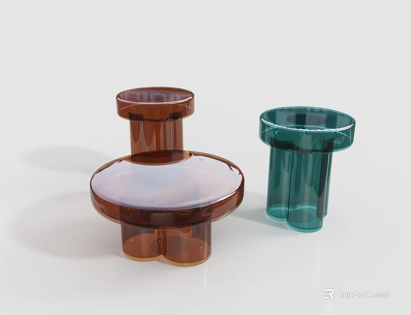 Modern Glass Candle Holders In Brown And Green Unique Cylindrical Disc Design 3d model 