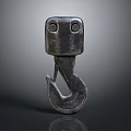 Metallic Hook Sculpture With Round Eye Elements And Industrial Art Design