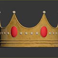 Shiny Golden Ornate Crown With Red Circular Accents And White Small Beads
