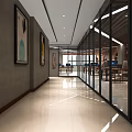 Modern Office Open Layout Interior With Wooden Ceiling Hexagonal Bookshelves Computers Desks and Chairs
