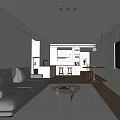 Modern Living and Dining Room Interior With Sofa Dining Table TV and Wooden Floor
