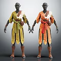 Two Fantasy Creature Characters In Different Colored Outfits With Feathered Shoulders Standing Pose 3d model