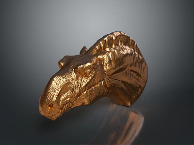Golden Horse Head Sculpture With Metallic Shiny Surface And Detailed Artistic Features 3d model