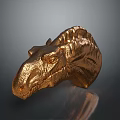 Golden Horse Head Sculpture With Metallic Shiny Surface And Detailed Artistic Features