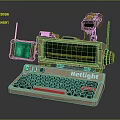 Retro Netlight Computer with Dual Screens Green Display and Red Keyboard Design 3d model