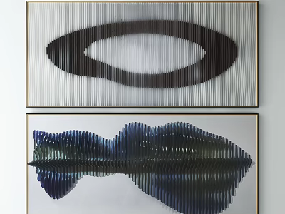 Abstract Framed Wall Art With Black Oval And Blue Green Shapes For Home Decor 3d model