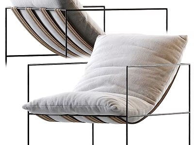 Stylish Leisure Chair with Black Metal Frame White Padded Seat and Backrest Minimalist Design 3d model