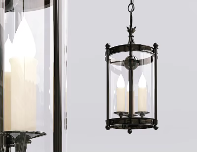 Classic Chandelier With Glass Shade Candle Shaped Bulbs And Metal Frame 3d model