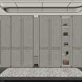 Elegant Modern Wardrobe Design With Light Colored Doors Gold Accents And Open Shelves