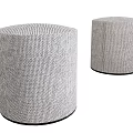 Two Modern Gray Cylindrical Stools With Woven Texture And Black Base