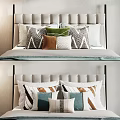 Soft Decorative Pillows With Various Geometric Patterns On Bedroom Bed Headboard 3d model