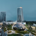 Aerial Planning Of Modern Urban Landscape With High Rise Buildings Green Spaces And Illuminated Dome