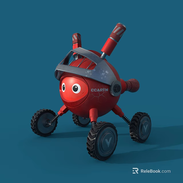Smart Ocean Robot With Red Body Mechanical Arm And Large Wheels 3d model 
