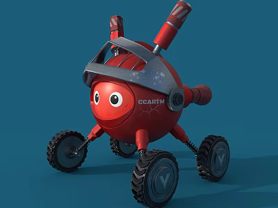 Smart Ocean Robot With Red Body Mechanical Arm And Large Wheels 3d model