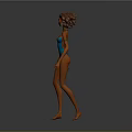 3D Female Model Wearing Blue Bodysuit With Curly Hair And Necklace