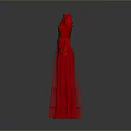 Elegant Red Long Dress With High Neck And Long Sleeves Design