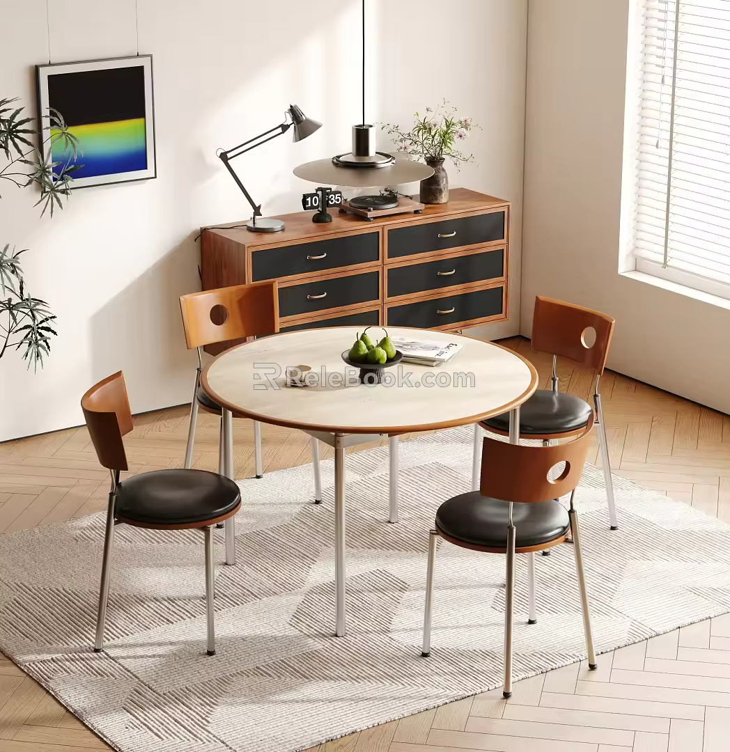 Modern Middle Ancient Style Round Dining Table and Chair Solid Wood Round Dining Table and Chair Solid Wood Sideboard 3d model