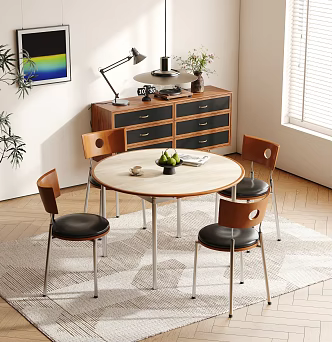 Modern Middle Ancient Style Round Dining Table and Chair Solid Wood Round Dining Table and Chair Solid Wood Sideboard 3d model