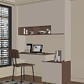 Modern Home Office Desk With Window Blinds Laptop Books And Under Cabinet Lighting