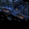 Cartoon Scene Of Ancient Stone Ruins With Skeletons Torches Broken Steps And Coffins
