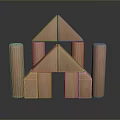 Educational Wooden Building Blocks with Triangle Rectangle and Cylinder Shapes for Kids Play